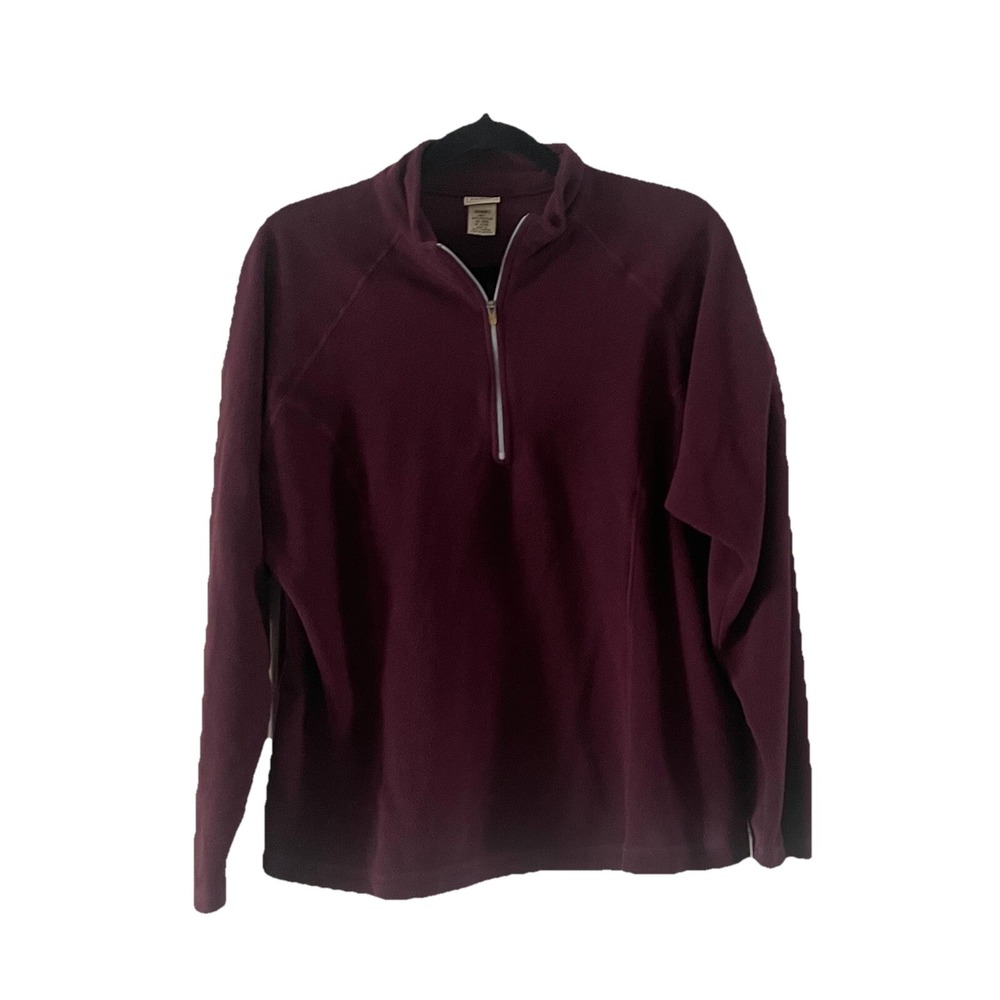 Vintage LL Bean Women's Fleece Jacket Size XL Wine Base Layer Arm Pocket 1/4 Zip